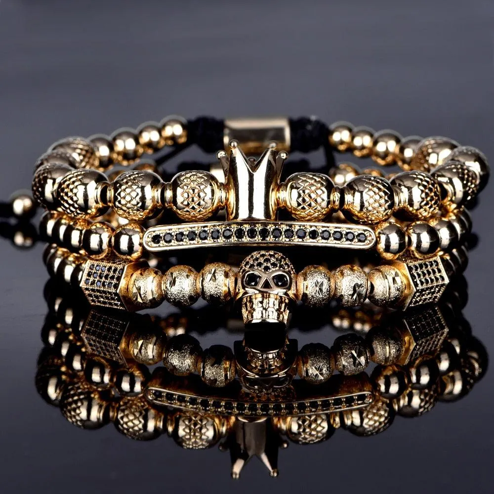 Luxury Royal Crown Skull Charm Bracelet Men Fashion 2020 Unique Design Gold Color Braided Adjustable Bangle Pulseira Bileklik