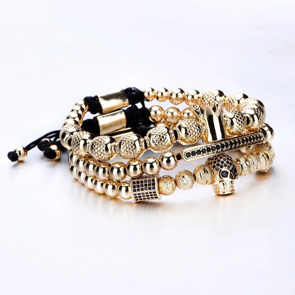 Luxury Royal Crown Skull Charm Bracelet Men Fashion 2020 Unique Design Gold Color Braided Adjustable Bangle Pulseira Bileklik