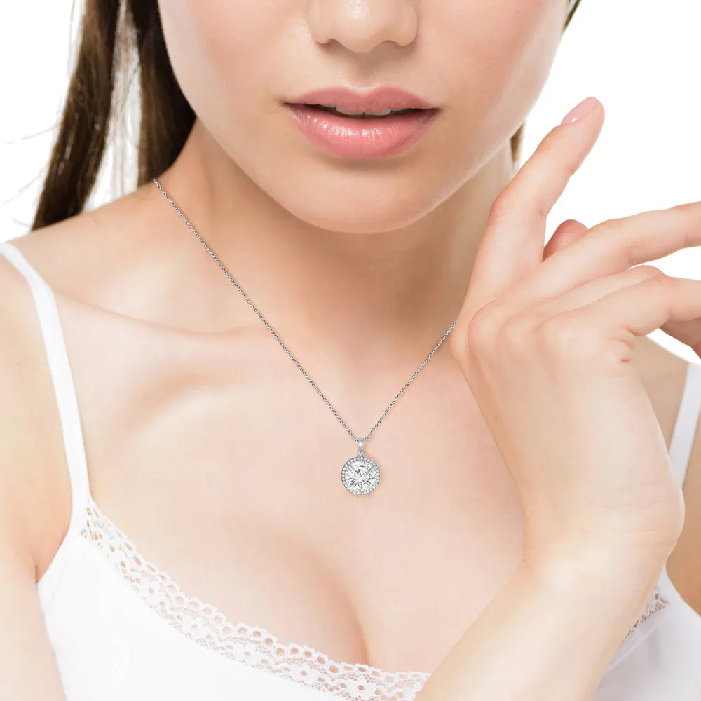 Mariah 18k Gold Round Cut CZ Halo Pendant Necklace