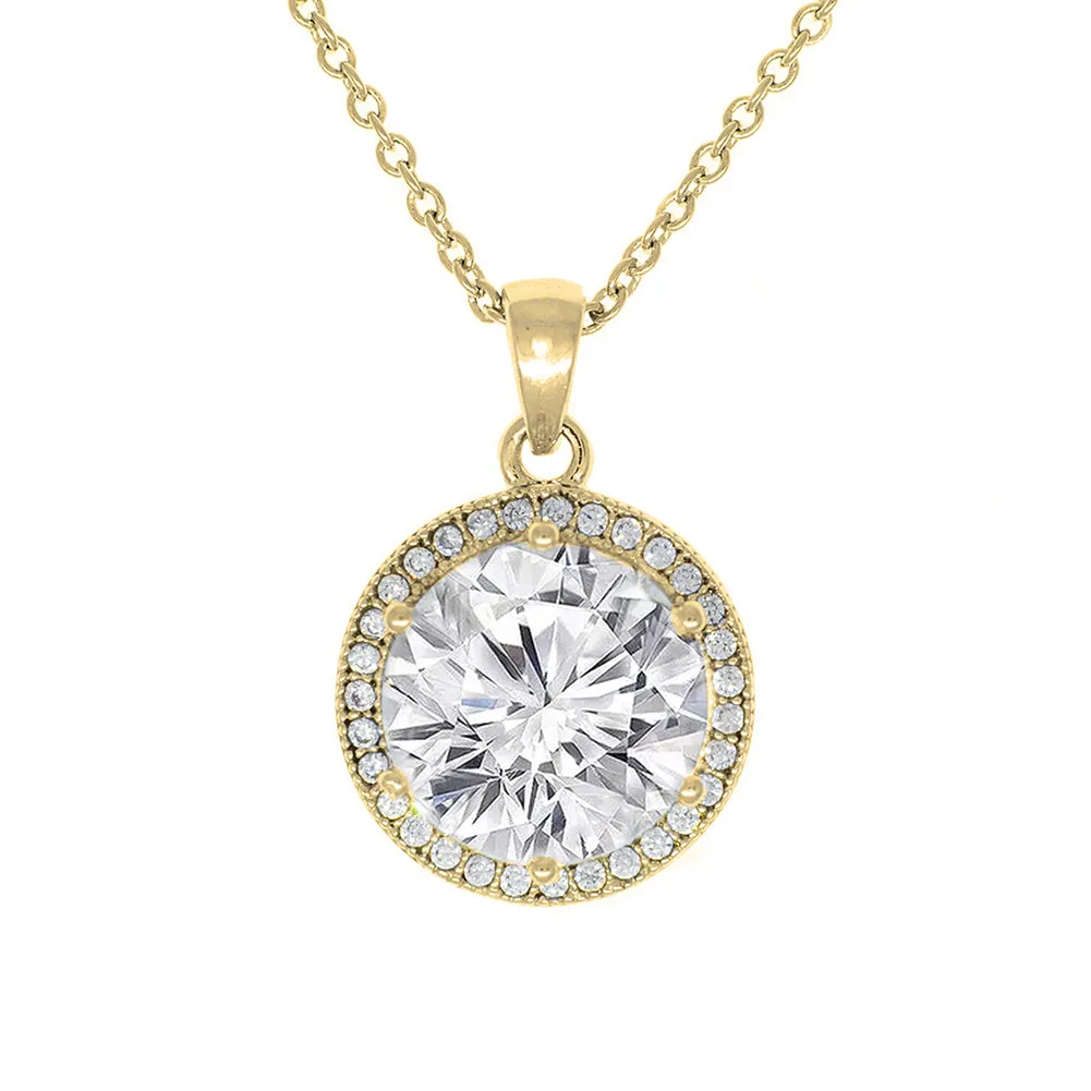 Mariah 18k Gold Round Cut CZ Halo Pendant Necklace