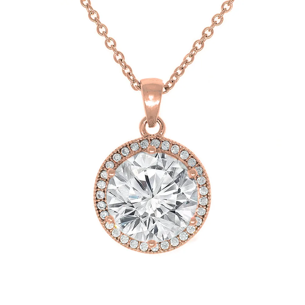 Mariah 18k Gold Round Cut CZ Halo Pendant Necklace