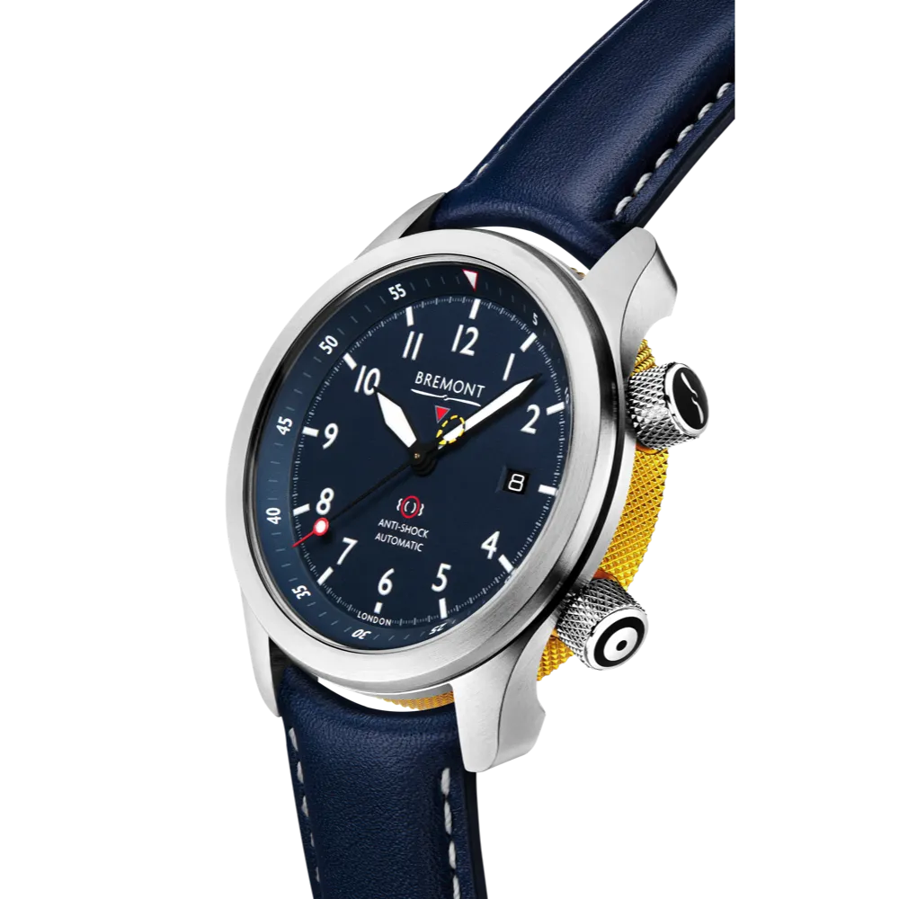 MBII Custom Stainless Steel, Blue Dial with Yellow Barrel & Closed Case Back