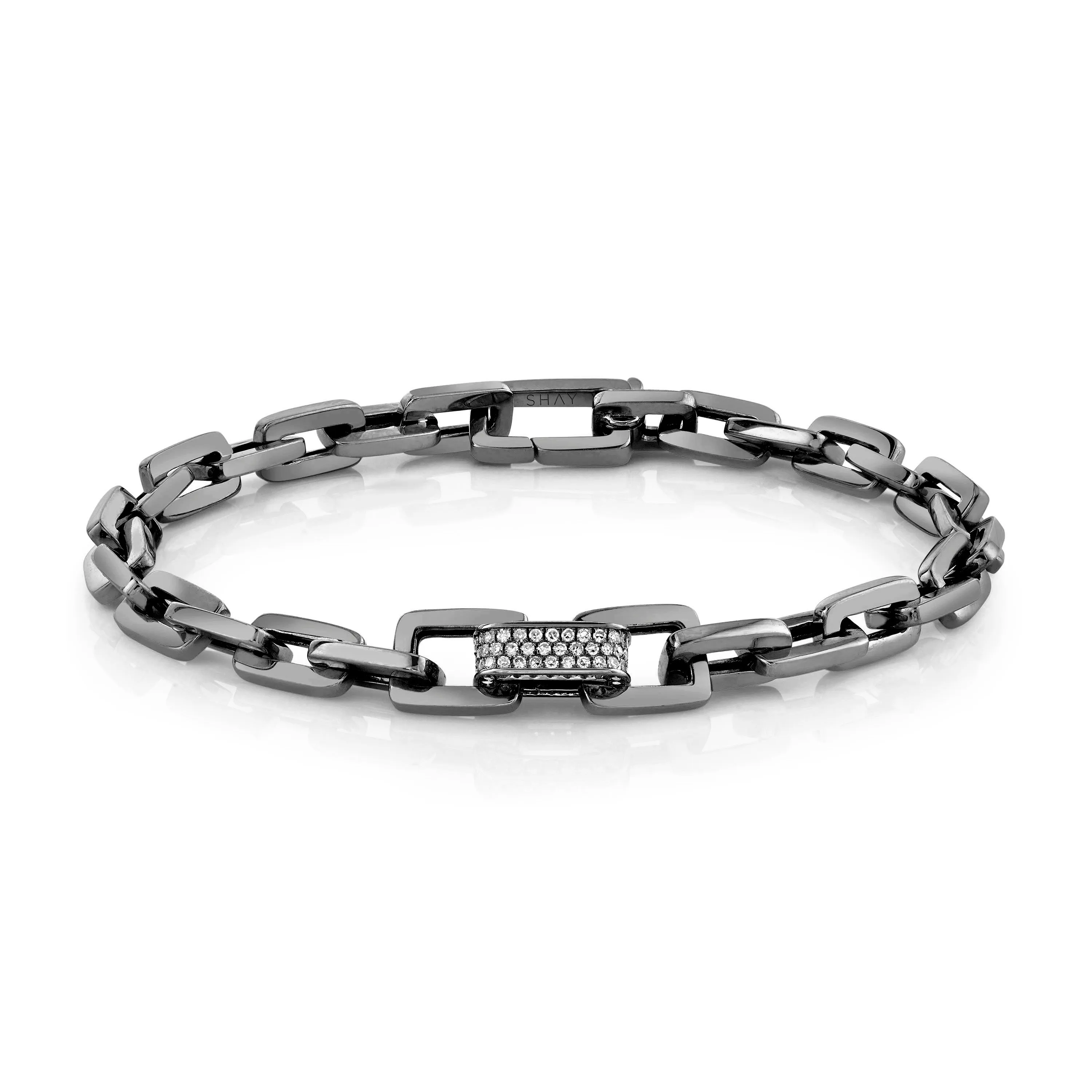 MEN'S SINGLE DIAMOND PAVE SOLID GOLD MINI DECO LINK BRACELET