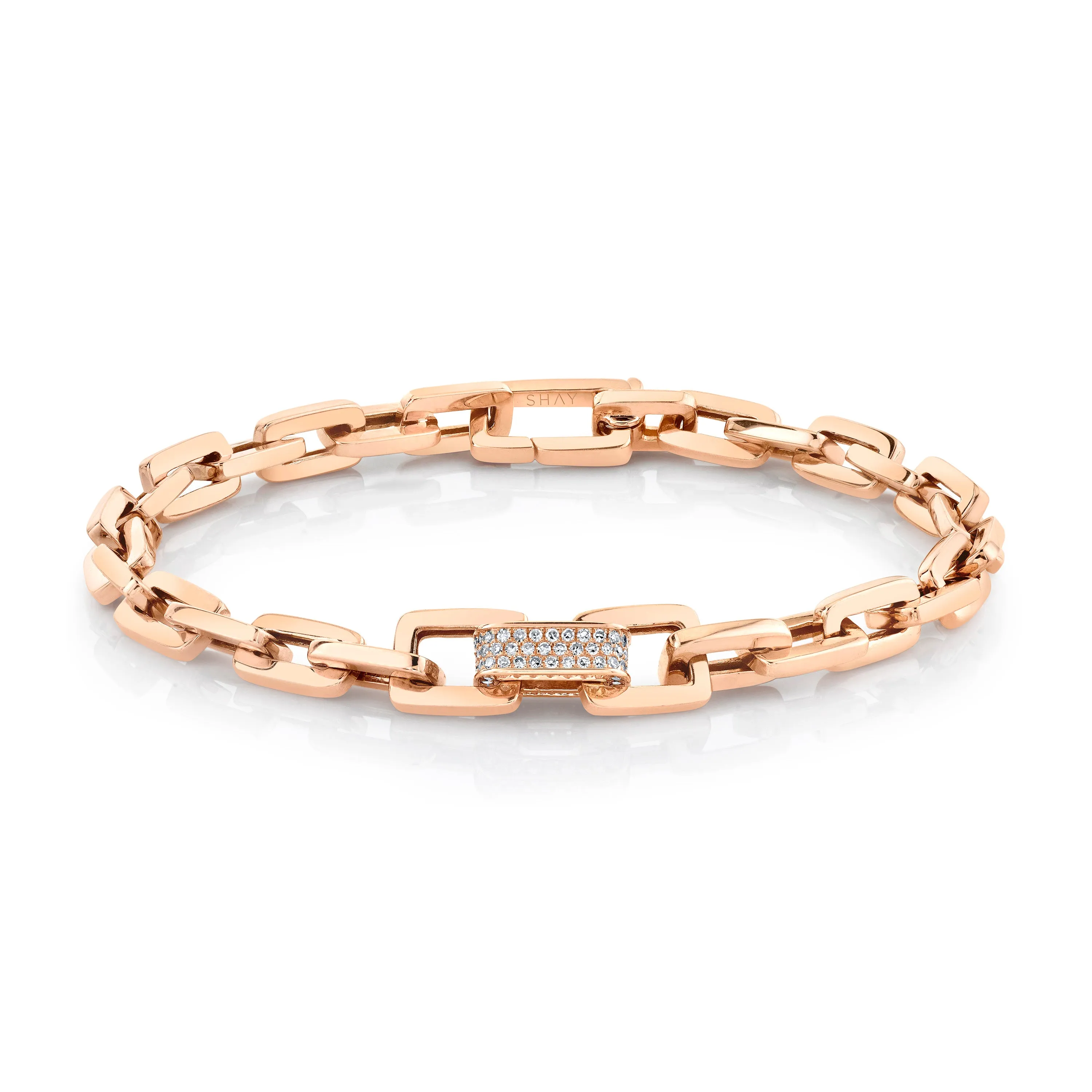 MEN'S SINGLE DIAMOND PAVE SOLID GOLD MINI DECO LINK BRACELET