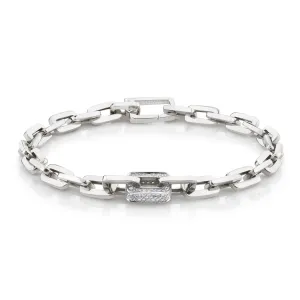 MEN'S SINGLE DIAMOND PAVE SOLID GOLD MINI DECO LINK BRACELET