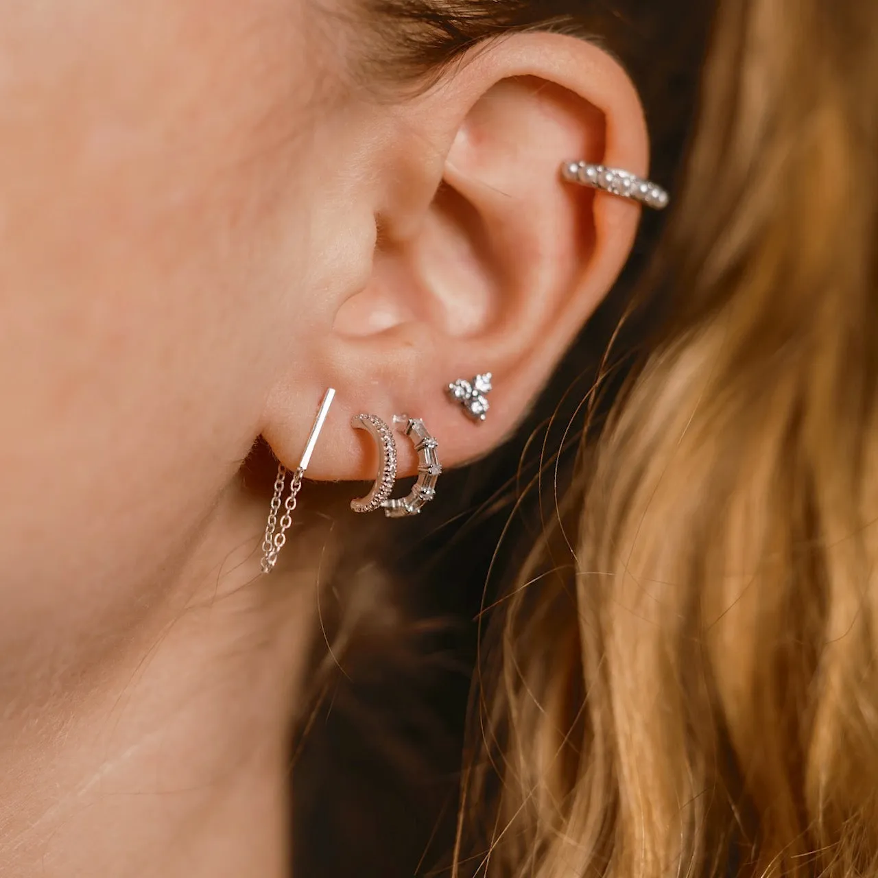 Mini Bar Chain Stud Earrings