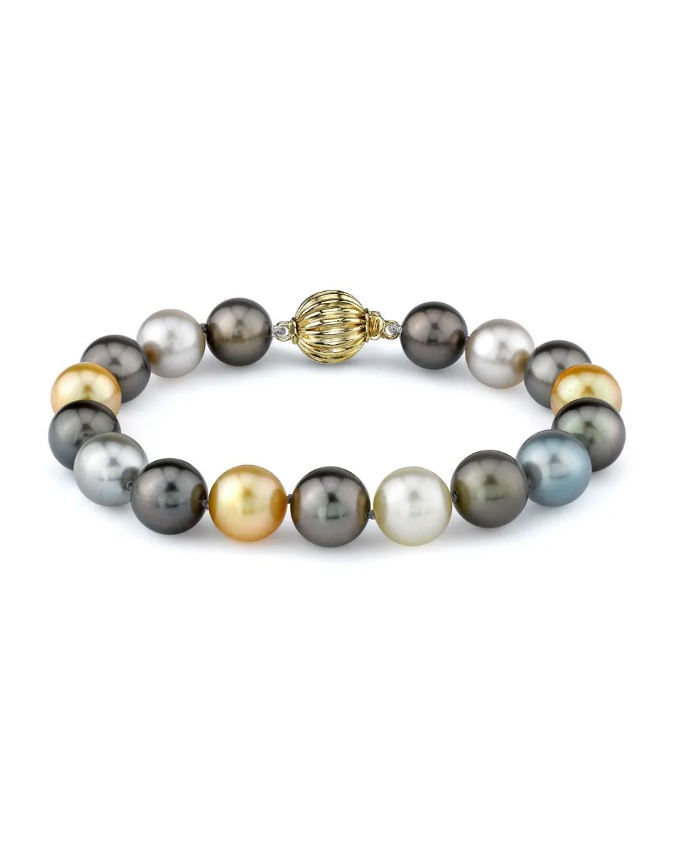 Multi-Color Tahitian & Golden South Sea Pearl Bracelet, 9.0-10.0mm - AAAA Quality