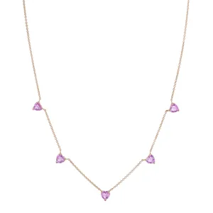 PINK SAPPHIRE 5 HEART NECKLACE