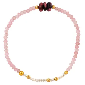 Pyrite's Booty Bracelet in Rose Quartz & Rhodonite Rondells