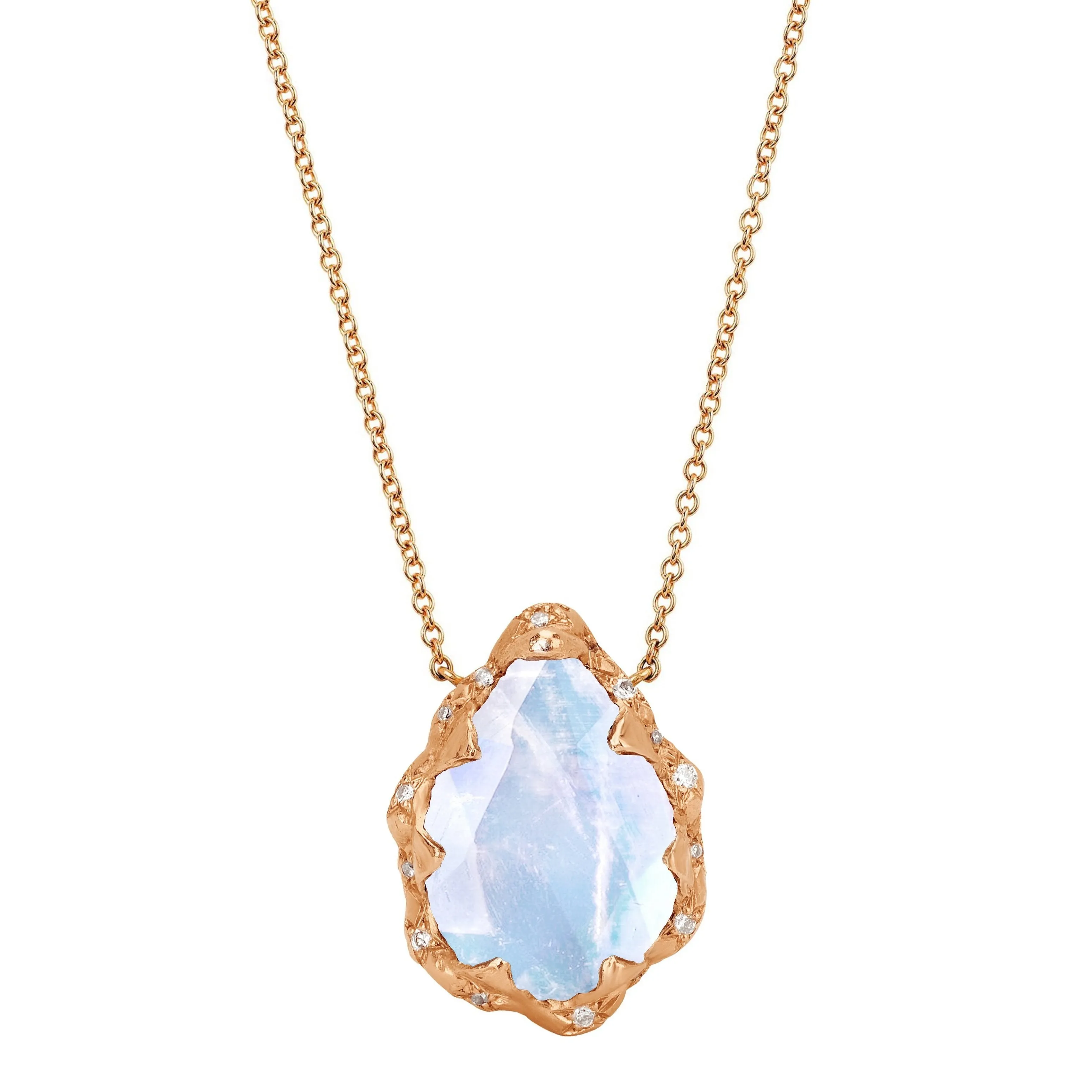 Queen Water Drop Moonstone Necklace with Sprinkled Diamonds