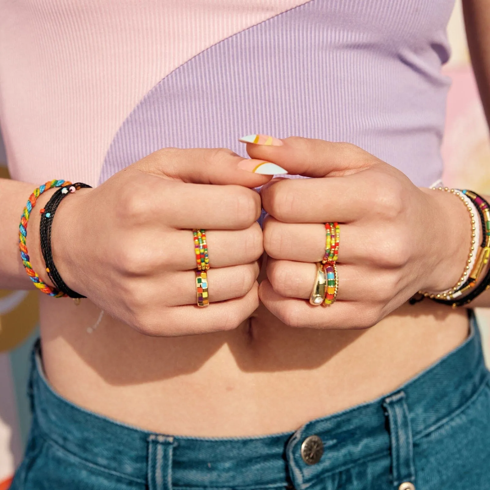 Rainbow Enamel Ring Stack