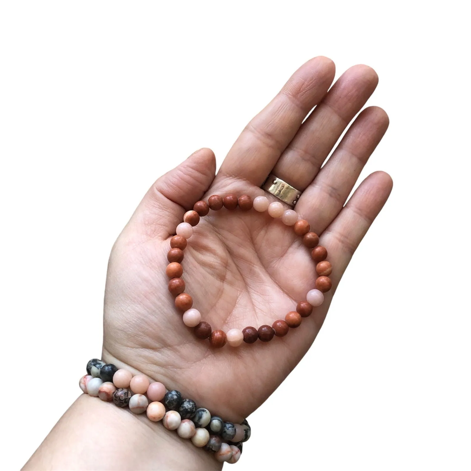 Redstone Agate and Pink Opal Beaded Bracelet