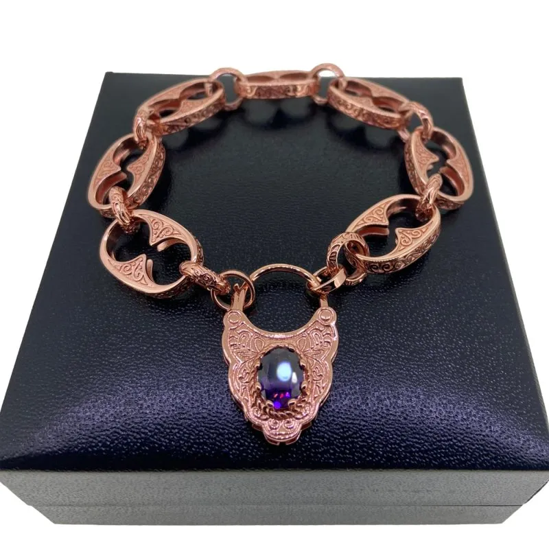 Rose Gold Filled Button Belcher Bracelet Padlock 8 Inches