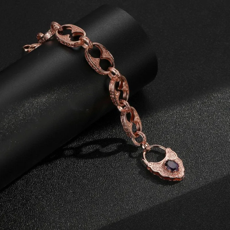 Rose Gold Filled Button Belcher Bracelet Padlock 8 Inches