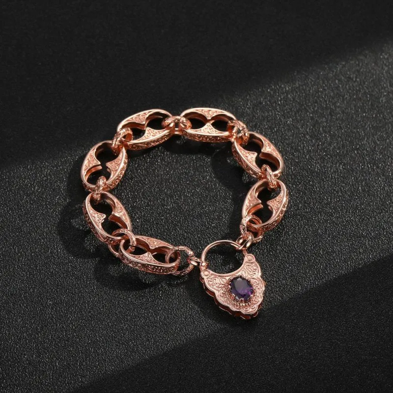 Rose Gold Filled Button Belcher Bracelet Padlock 8 Inches