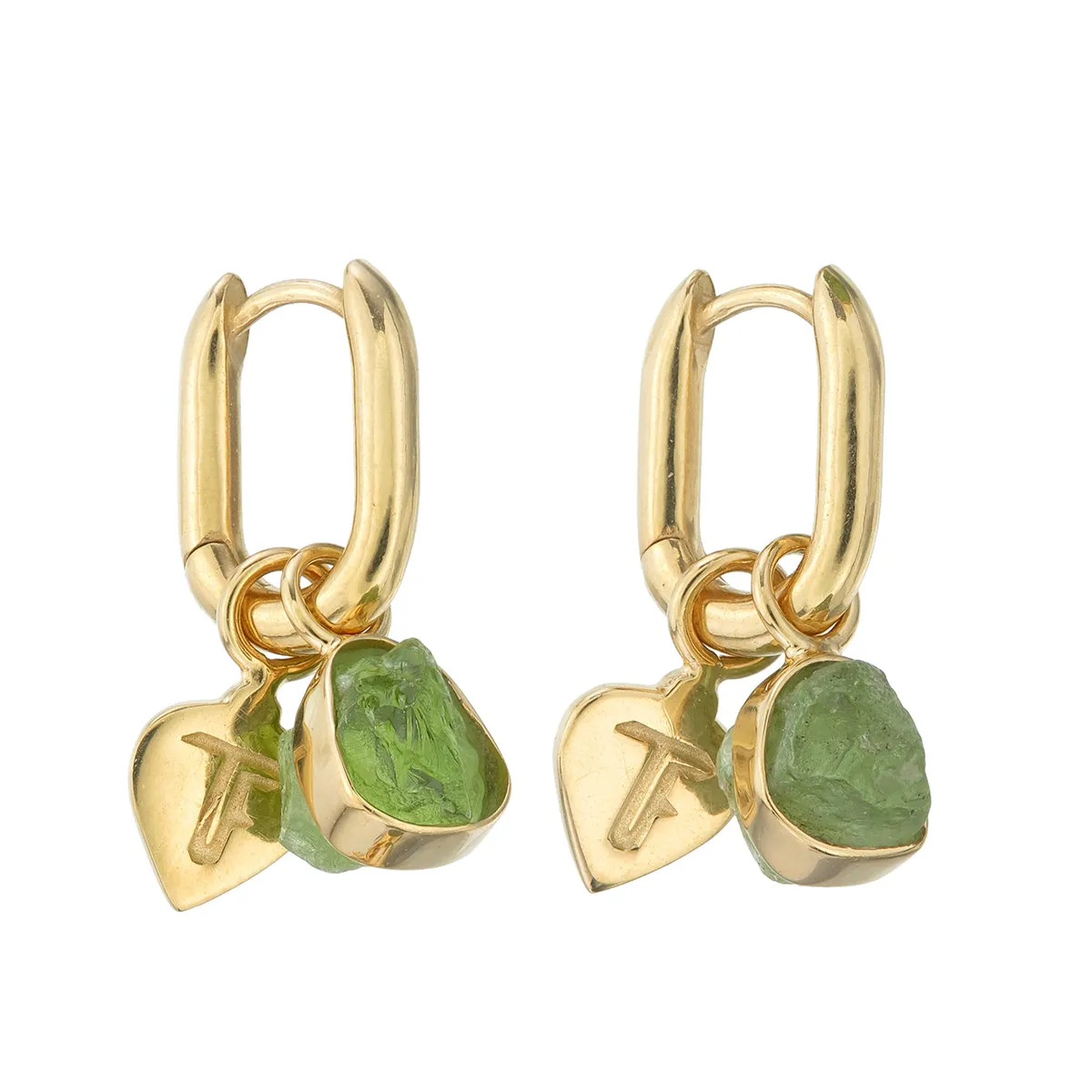 ROUGH GEM CHARM - OVAL HOOPS - PERIDOT - GOLD