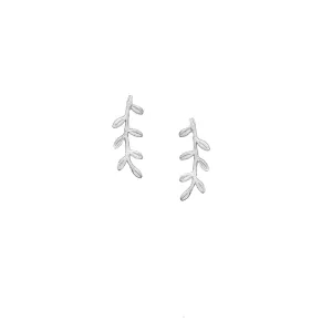 Silver Ash Leaf Ear Climber Earrings