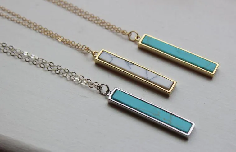 Silver Vertical Turquoise Bar Necklace