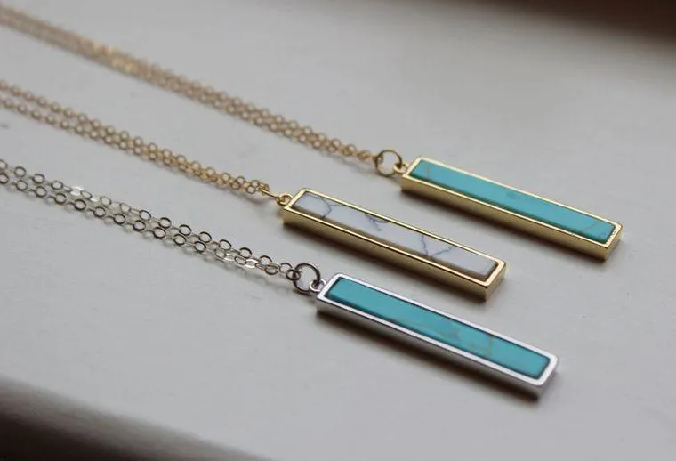 Silver Vertical Turquoise Bar Necklace