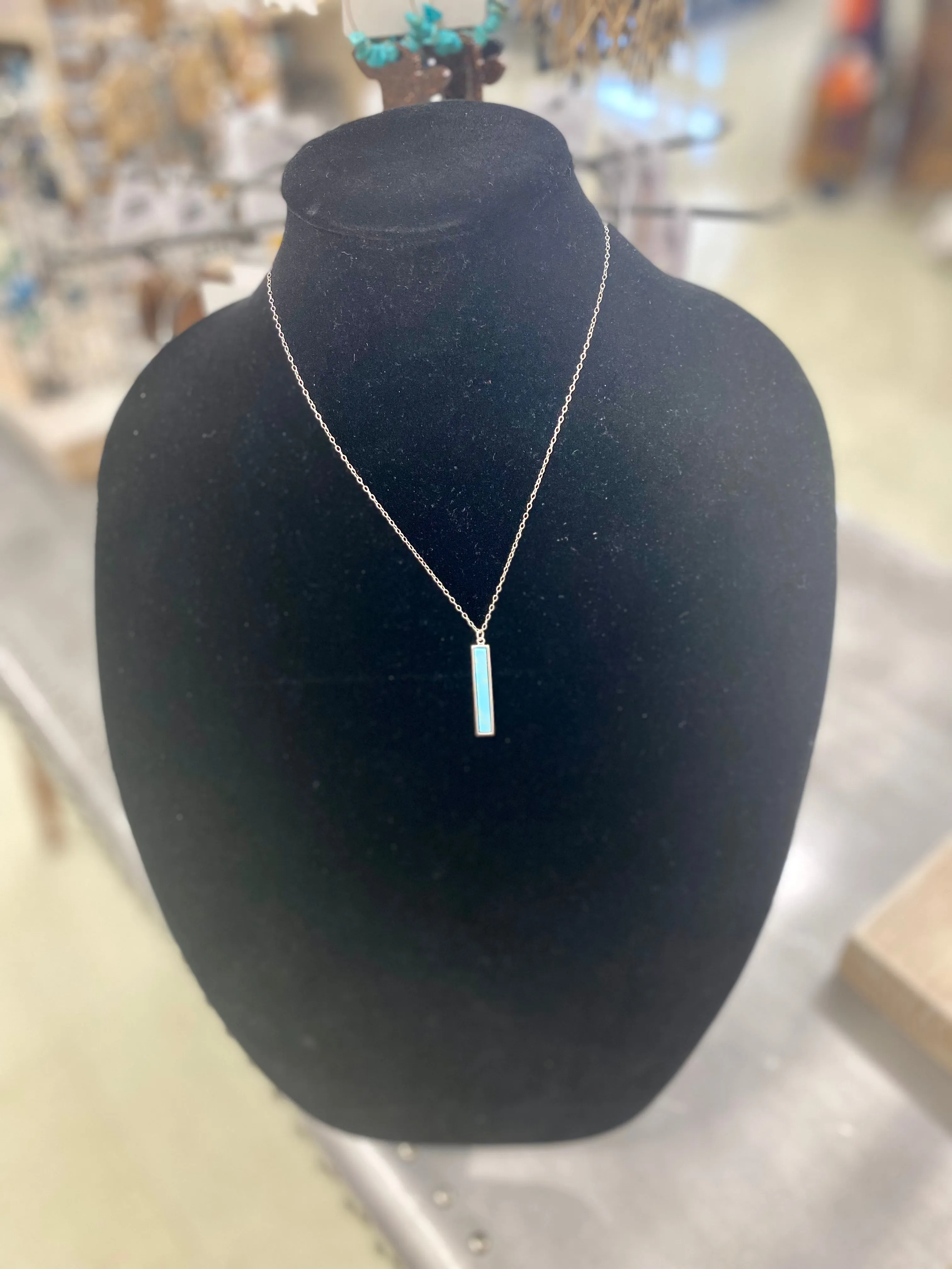 Silver Vertical Turquoise Bar Necklace