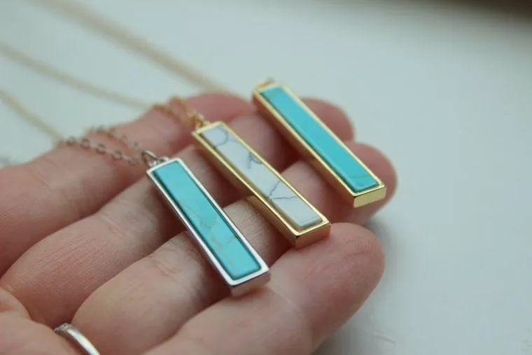 Silver Vertical Turquoise Bar Necklace