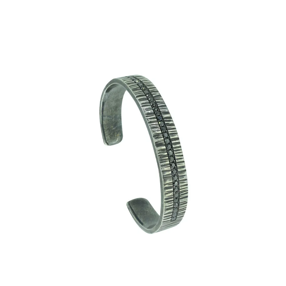 Sterling Silver Oxidized Cuff with Black Diamonds