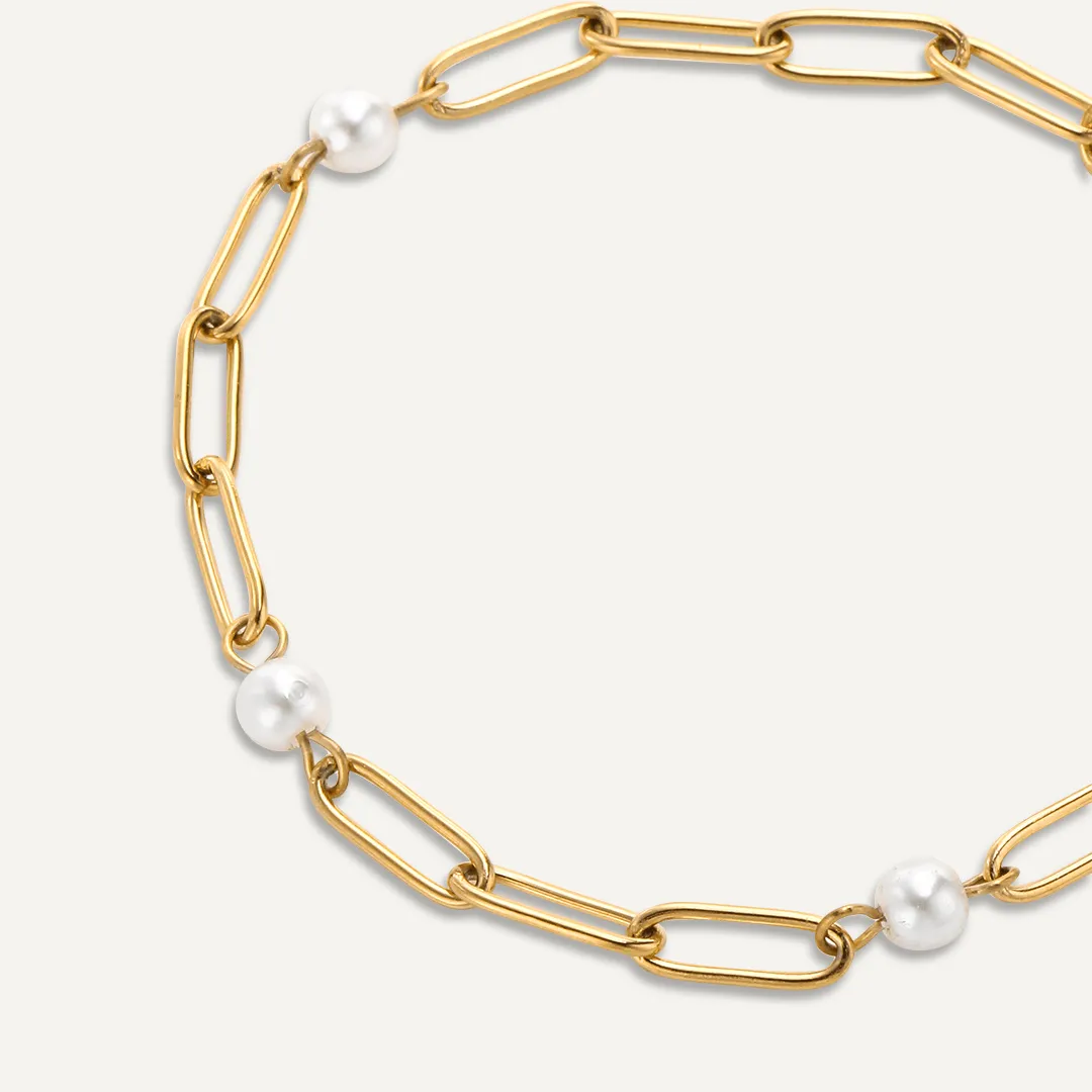 Vibes | Pearly Links Clasp Bracelet | 18K Gold-Plated