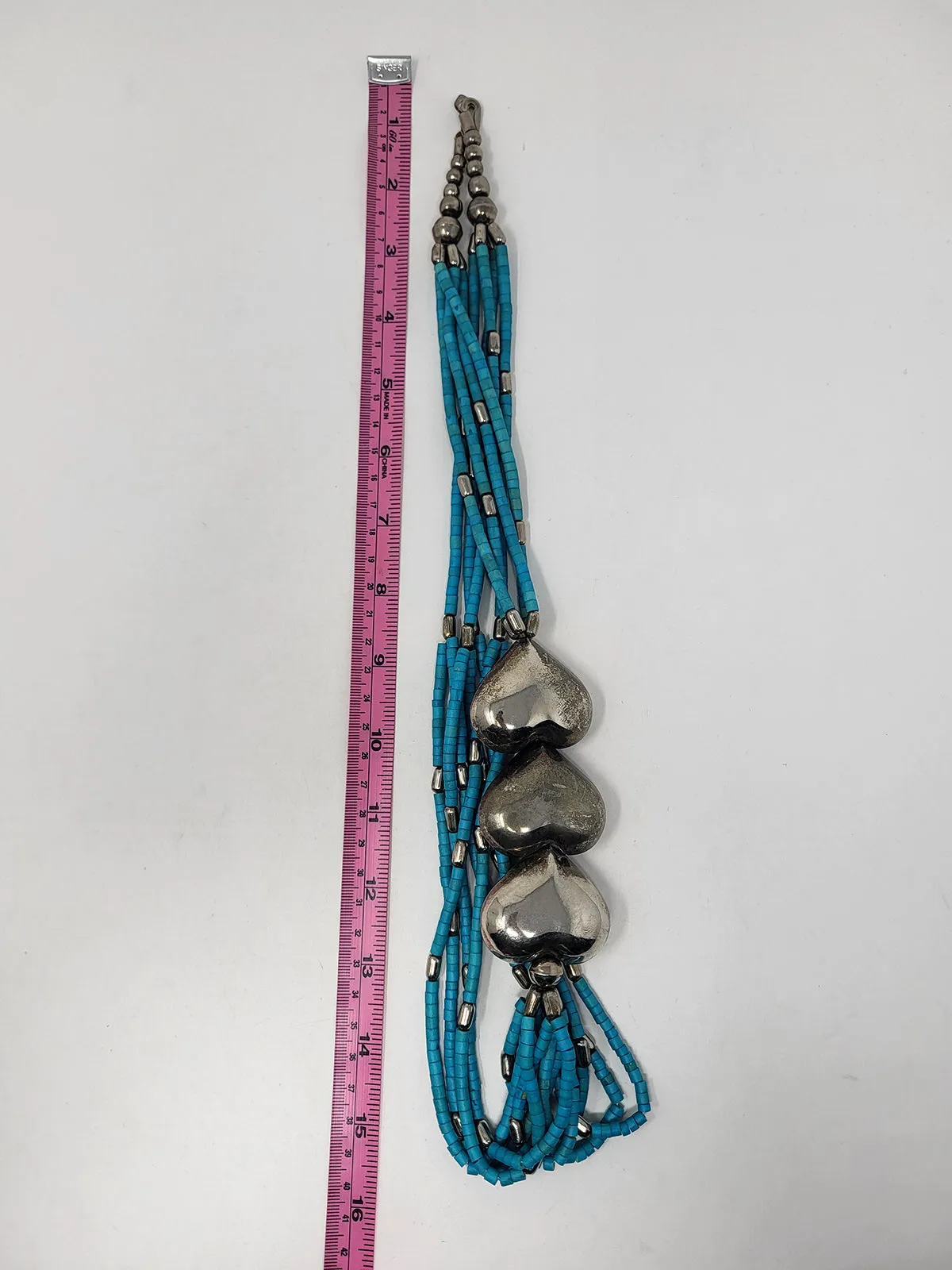 Vintage Turquoise & Silver Metal Heart Necklace