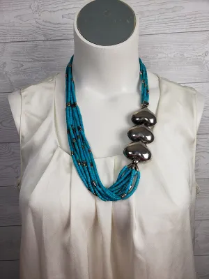 Vintage Turquoise & Silver Metal Heart Necklace